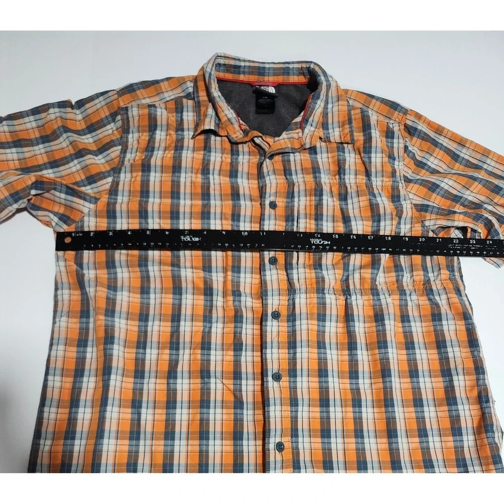 The North Face Mens Shirt Plaid Short Sleeve Button Shirt orange blue white